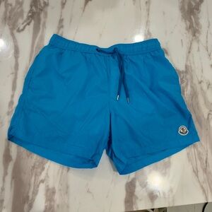Moncler Turquoise Swim Shorts with Logo Patch